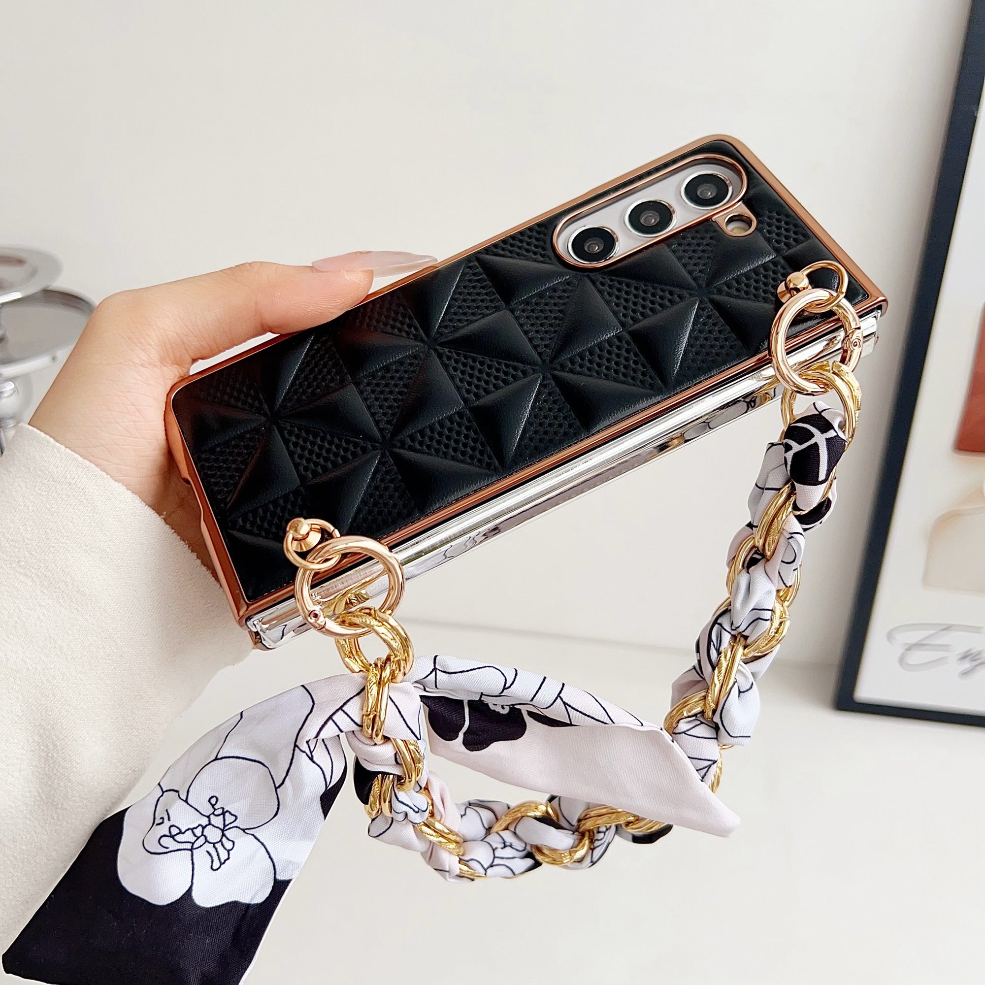 For Samsung Galaxy Z Fold6 5G Case Grid Texture PU+PC Phone Cover with Ribbon Chain Strap - Dark Green For Samsung Galaxy Z Fold6 5G Case Grid Texture PU+PC Phone Cover with Ribbon Chain Strap - Dark Green